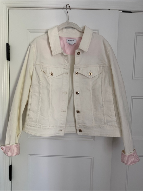 kate spade Jackets & Blazers - kate spade Cream Denim Jacket with Pink Striped Lining